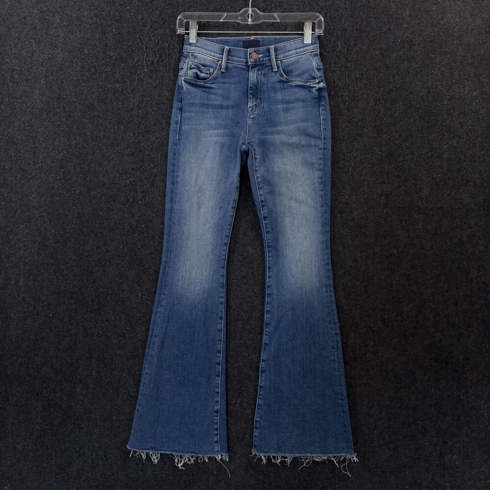 Mother The Weekender Fray Jeans Women's 24 Flare Raw Hem Hop On Hop Off Denim